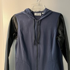 Linea Leisure By Louis Dell Olio Zip Up Jacket Faux Leather Sleeve Hood Womens