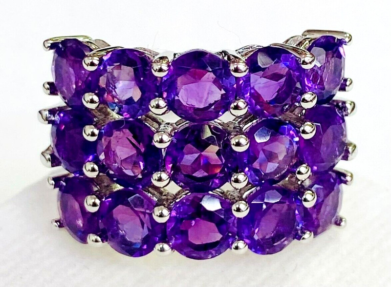 HSN Colleen Lopez Sterling Silver 3-Row Amethyst Band Ring Size 6