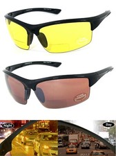 Bifocal Reading Sunglasses Half Rim Wrap Sport Anti Glare DAY NIGHT Driving Lens