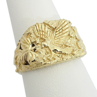 Massiver 10K Gelbgold großer Adlerblatt Herren Nugget Ring, Größe 5 - 15