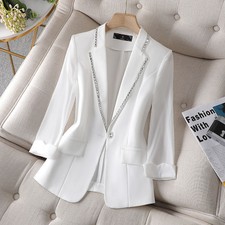 Women's Diamond-encrusted Spring Summer Seven-point Sleeve Fashion Suit Jacket