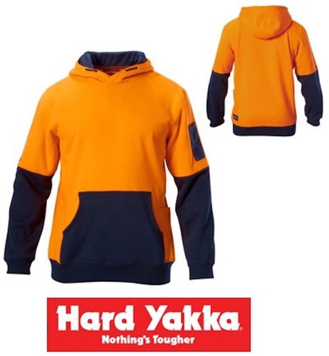 HARD YAKKA - MENS BRUSHED FLEECE *LOW PILL* HI-VIS 2-TONE WORK HOODIE - Y19325 - Picture 6 of 7