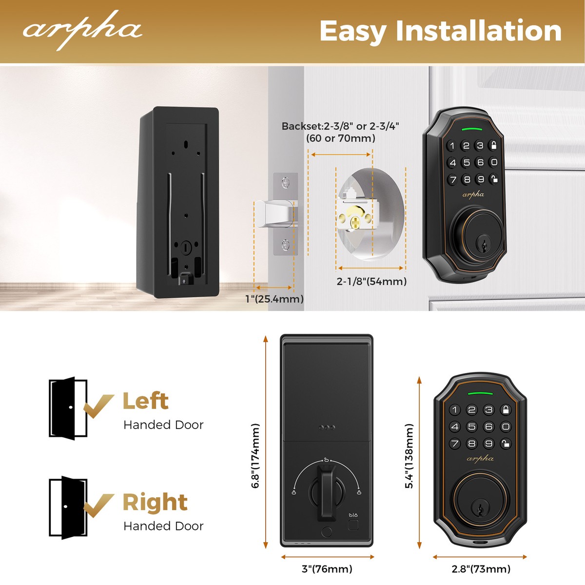 Smart Lock Arpha Deadbolt - Electronic Keypad Deadbolt Lo With Keypads ...