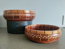 Set 2 Wood Bowls HANDMADE HAND TURNED MULTI COLOR INLAY Fruit Trinket DISH