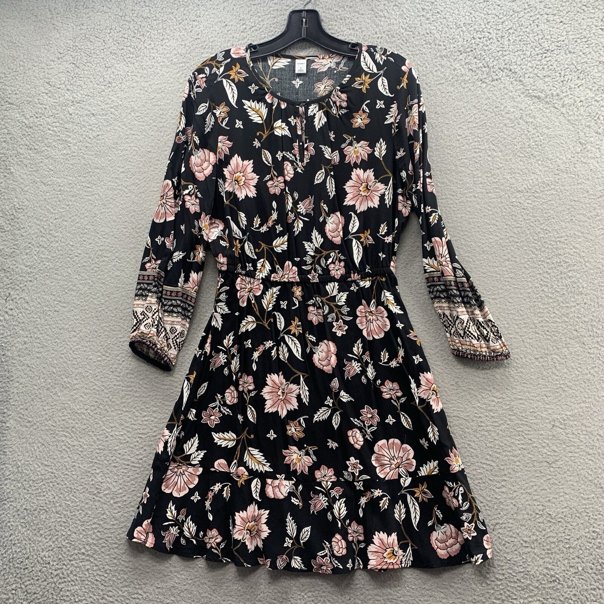 Old Navy Women's M Dress Black Mauve Pink Floral Long Sleeve Midi  Lightweight | eBay