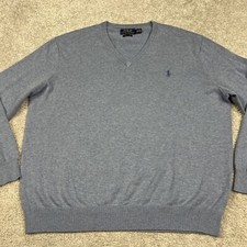 Polo Ralph Lauren Sweater Men's XL Light Blue Pima Cotton Pullover V-Neck Casual