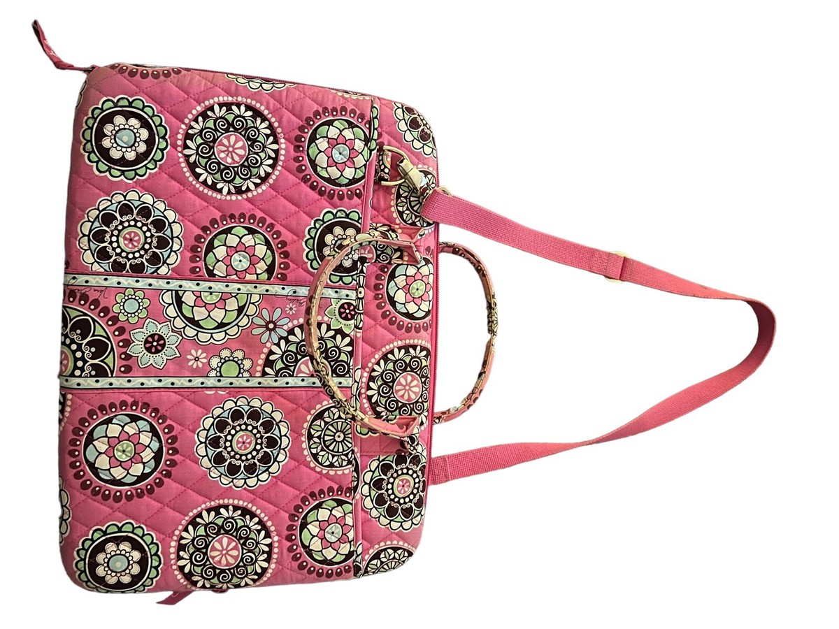 Vera Bradley Pink Portfolio Laptop Hard Case bag handles 