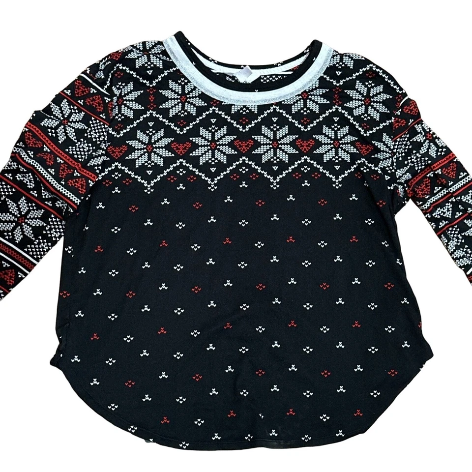 Conjunto de 2 piezas de pijama de vacaciones pantalón camisa negro rojo salón Navidad top mediano Foto 3 de 4