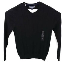Club Room Mens Sweater Deep Black Blue Long Sleeves V-Neck Cotton Pullover S New