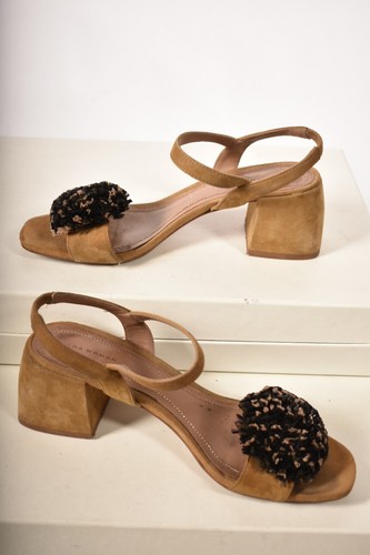 ZARA Tan Black Microsuede Block Heel Open Toe Strappy Sandal 39EU 9US Portugal - Picture 3 of 8
