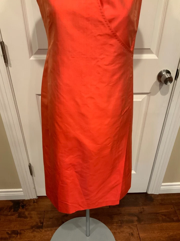 Vestido Max Mara Naranja Sin Mangas 100% Seda Cuello Mandarín, Talla 4 (US) 38 (IT) Foto 3 de 4