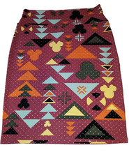 Disney Lularoe Cassie Pencil Skirt XL Straight Stretch Minnie Mickey Head Aztec