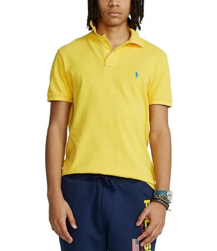 Ralph Lauren Mens Custom Slim Short Sleeve Cotton Mesh Polo, Yellow, Sz Medium