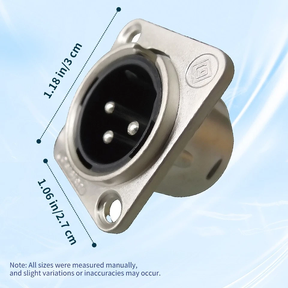 Conector de audio micrófono chasis montaje en panel niquelado macho XLR de 3 pines Foto 4 de 4