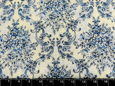 Tina Scrap 9''x21'' Blue Rose Swirl Floral Flower Daisy Spring Bird Cotton Fabric