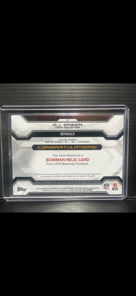 2014 Bowman Relics AJ Green #37 - Image 2 of 2
