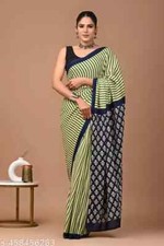 INDIAN BAGRU BLOCK PRINT PURE SOFT COTTON MULMUL SAREE SARI WITH BLOUSE PIECE