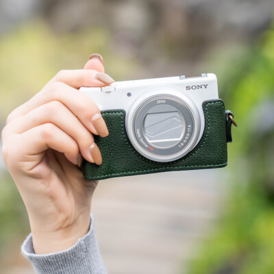 Leather Camera Half Case Shell With Hand Grip Cover for Sony ZV-1 Mark II 