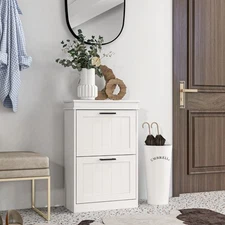 Shoe Cabinet with 2 Flip Drawers for 10 Pairs of Shoes, White