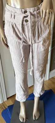 FREE PEOPLE Belted Rumors Yarn Dye Harem Crop Pant Pockets Women's Size 6 Multi
