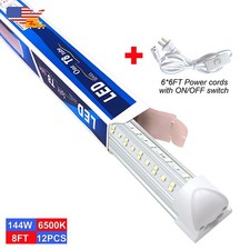 12 Pack 8 Foot Integrated LED Tube Light Bulbs 144W 18000Lm 6500K Garage Fixture