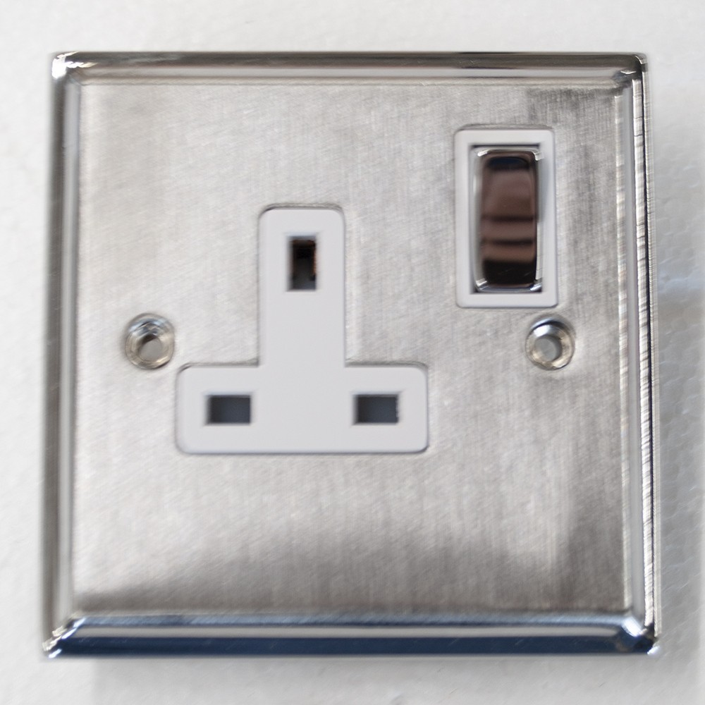 Litecraft 1G 13A UK Plug Socket With On/ Off Switch - Satin Chrome Clearance