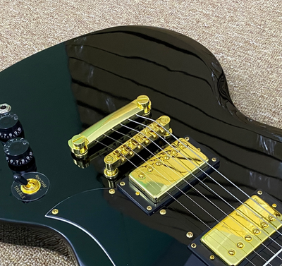#ad Custom Style Black Electric Guitar with Gold Hardware HH Pickups Gloss Fini $150.96