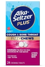 Alka Seltzer Plus Cough and Sore Throat FizzyChews Raspberry Flavor Exp 6/2026