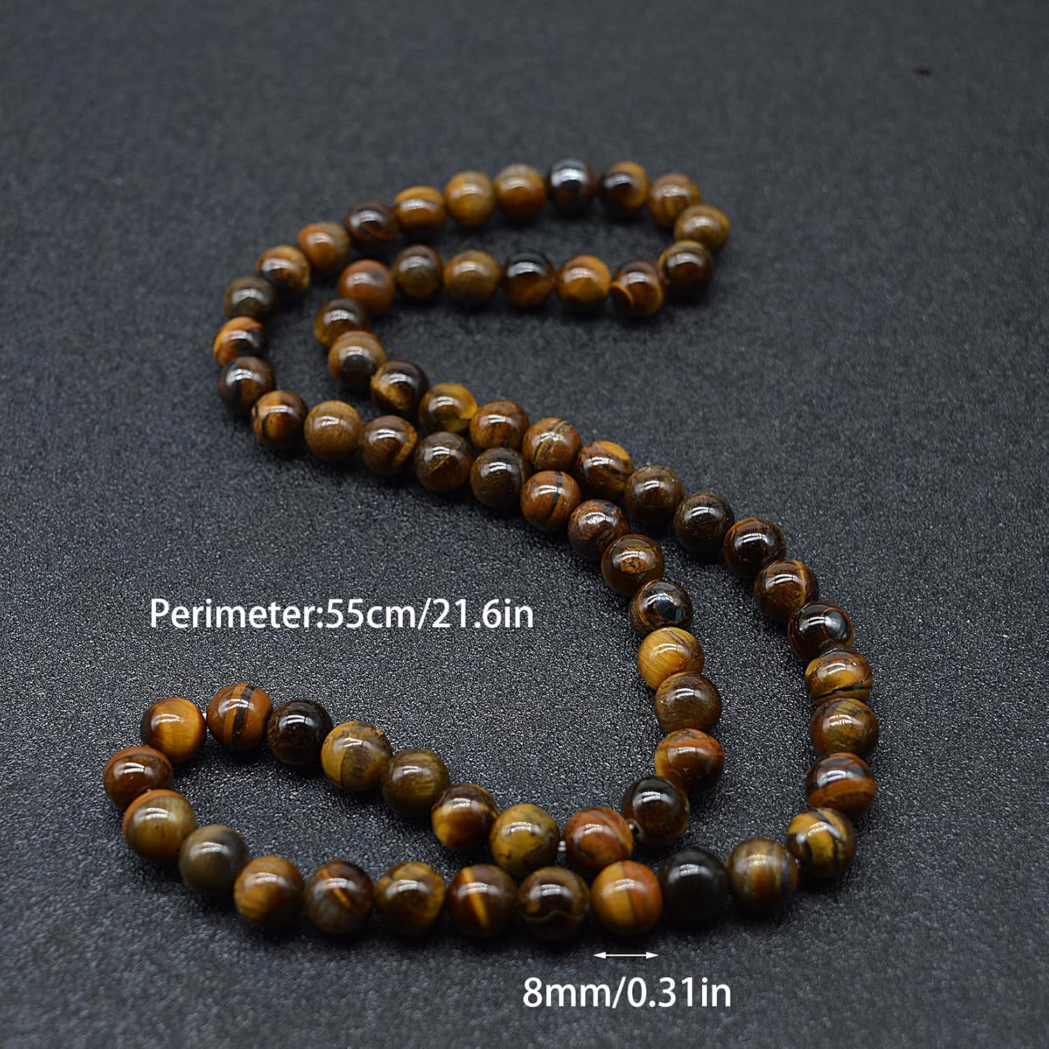 8MM Natural Tiger Eye Lava Stone Beaded Choker Necklace Genuine Gemstone Anxiety