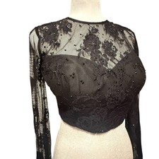 Vintage Sherri Hill Black Lace Crop Top Lacy SIZE 4 Womens Whimsigoth Witchy