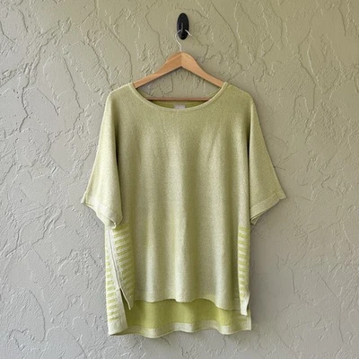 Chico's Women 2 Lime Green Large Shimmer Linen Cotton Pullover Sweater Top NWOT - Image 1 of 4