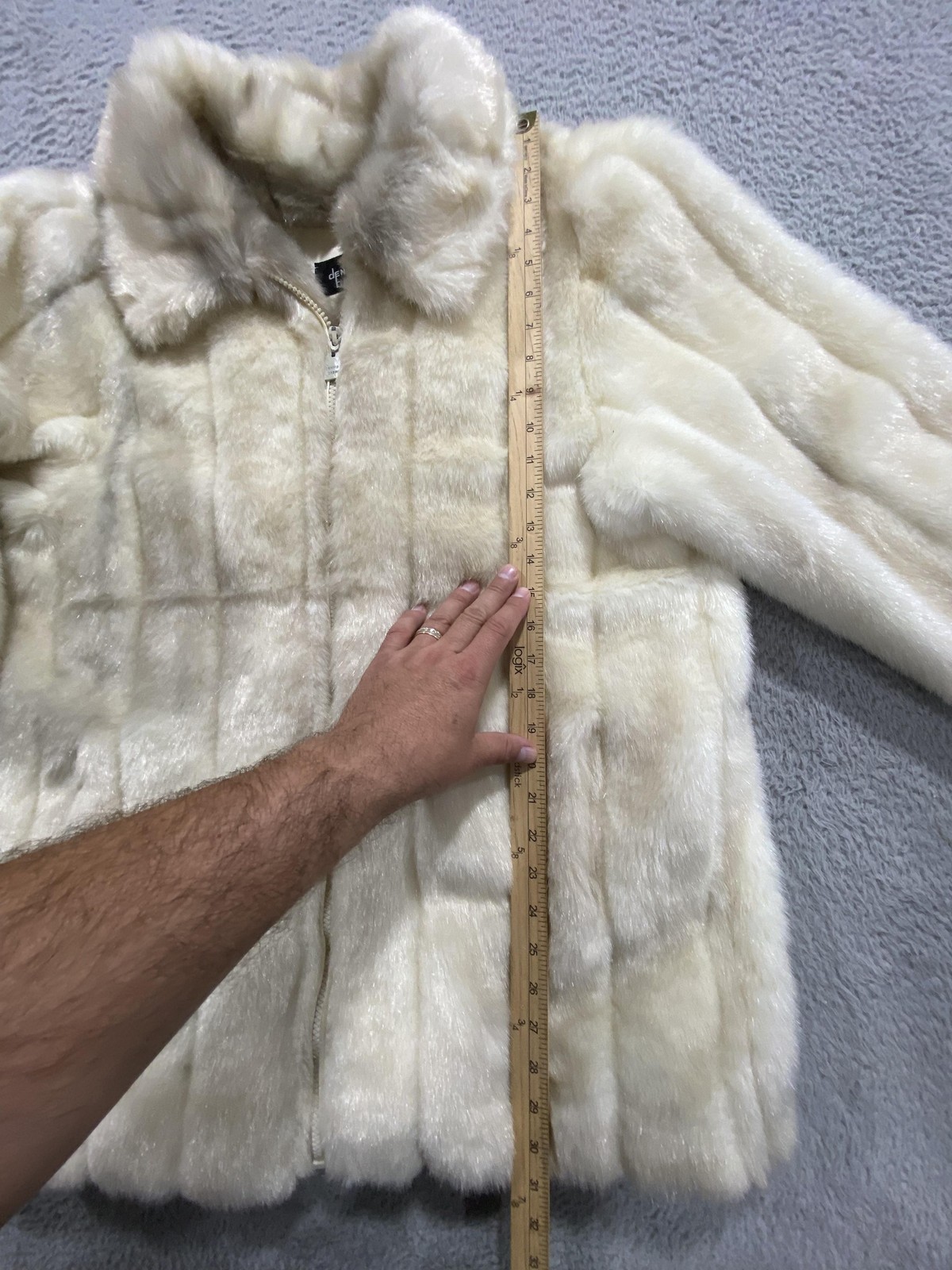 Dennis Basso Faux Fur Jacket Womens Medium White Zip Made USA Coat