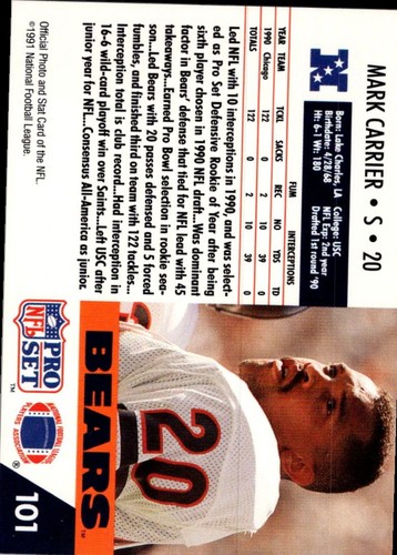 1991 Pro Set Mark Carrier Chicago Bears #101 - Picture 2 of 2