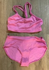 Vintage Jordache 80s 2 Piece Pink W Glitter Stripe Junior Girls Swimsuit Sz 14