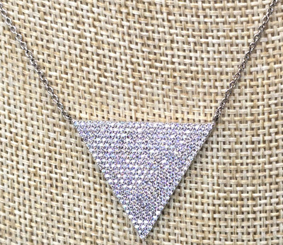 Micro Pave Triangle Pendant Necklace Rhodium Plate 18'' Slide Bead Adjust by Nana