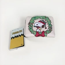Loungefly Peanuts Snoopy Woodstock Christmas Wreath Mini Zipper Wallet (NEW)