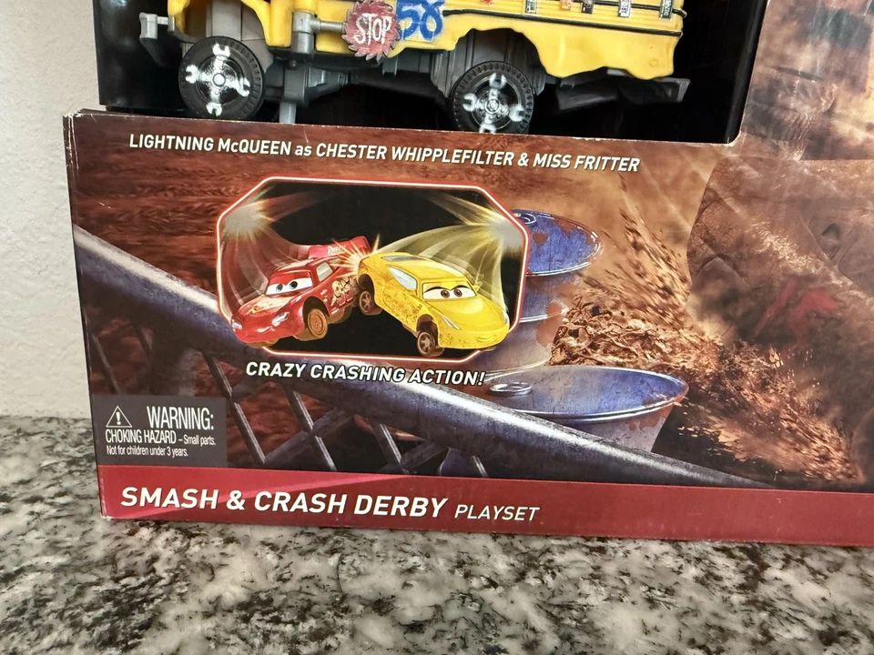 Cars 3 Smash and & Crash Derby Playset Crazy 8 Crashers w/ Miss Fritter Bus -New - Image 3 of 4