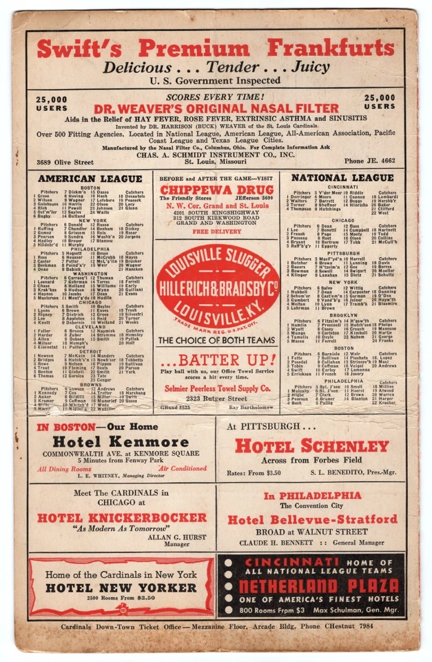 1940 Cardinals Signed Scorecards Pepper Martin Billy Southworth Mort Cooper JSA - Image 3 of 4