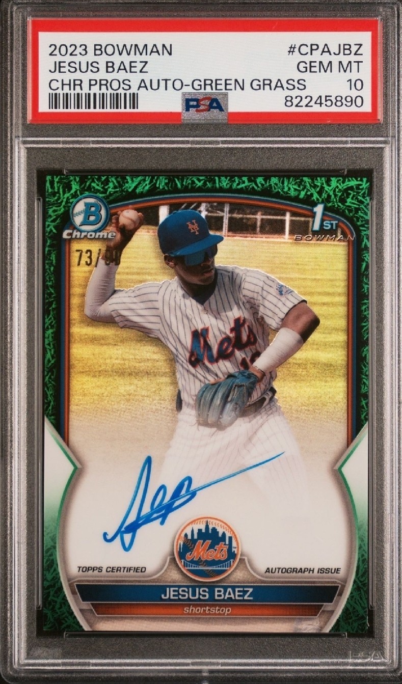 JESUS BAEZ PSA 10 2023 Bowman Chrome Rookie Green Grass Auto /99 Gem Mint POP 8
