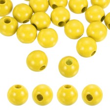 25pcs 30mm Yellow Natural Wood Beads with 10mm Hole Round Wooden Spacer Ball