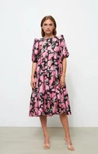 Cras Dress 36 Black Pink Queen Lilicras Puff Sleeves Smock Shift New Rrp $380