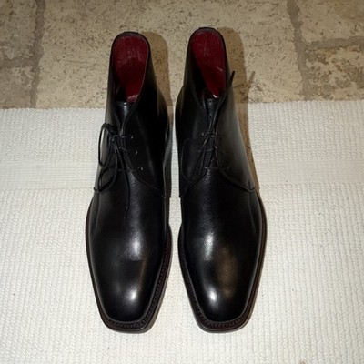 Barracuda Black Leather Chukka Dress Shoes Lace-Up Square Toe Men's 41 EU