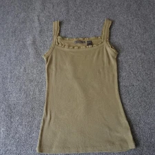 Liz Claiborne Olive Green Ribbed Tank Top with Crochet Trim Square Neck S
