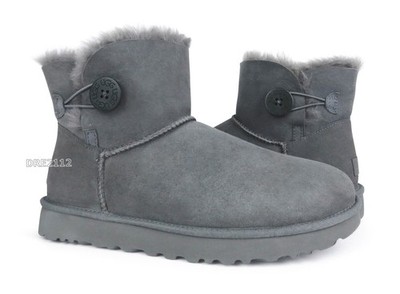UGG Bailey Button Mini II Grey Fur Boots Womens Size 10 *NIB*