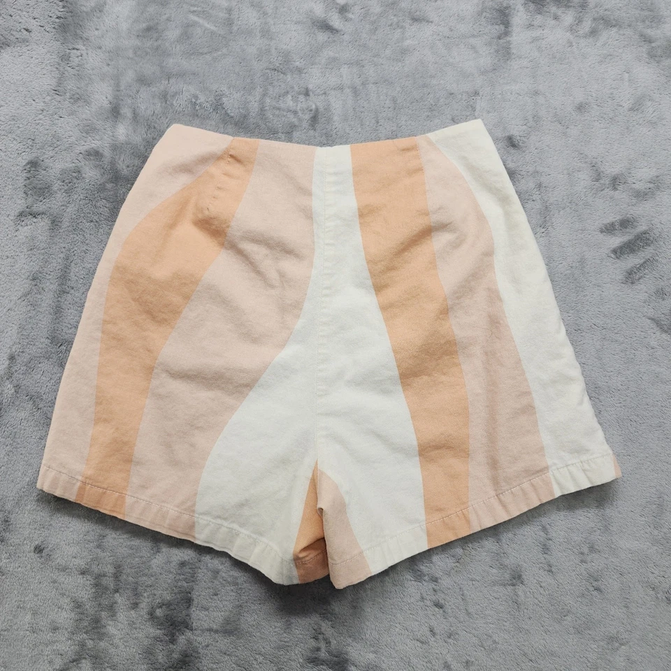 Ritmo. Pantalones Cortos Sundown Para Mujer 4 Crema Melocotón Frente Plano Cremallera Lateral Algodón Ramie Foto 2 de 4