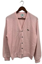 Vintage Izod Lacoste Sweater Mens M Pink Orlon Acrylic Cardigan Made in USA 80s
