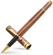 Luxury Walnut Wood Ballpoint Pen Writing Set with 2 Black Ink Refills Fancy Busi