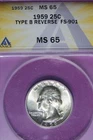 1959 ANACS 25C MS65 TYPE B REVERSE FS-901 WASHINGTON QUARTER #B51430