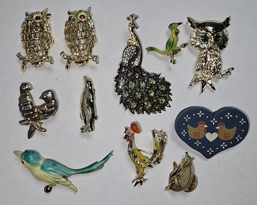 #47 Brooch/ Pin Lot, Birds Vintage To Modern Costume Jewelry
