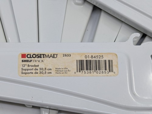 Lot 16 ClosetMaid 01-84525-00 ShelfTrack Wire Shelving Bracket, White, 12” - Picture 3 of 5